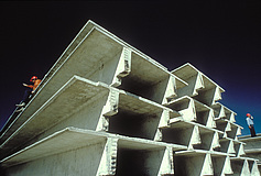 Concrete I Beams and Workers
